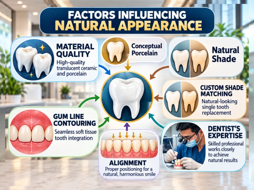 An infographic-style visual titled 'Factors Influencing Natural Appearance'