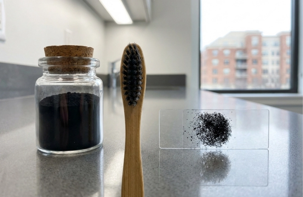 Bamboo toothbrush and a macro specimen slide