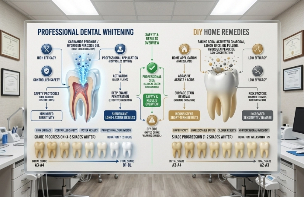 Comparing professional and DIY teeth whitening infographic