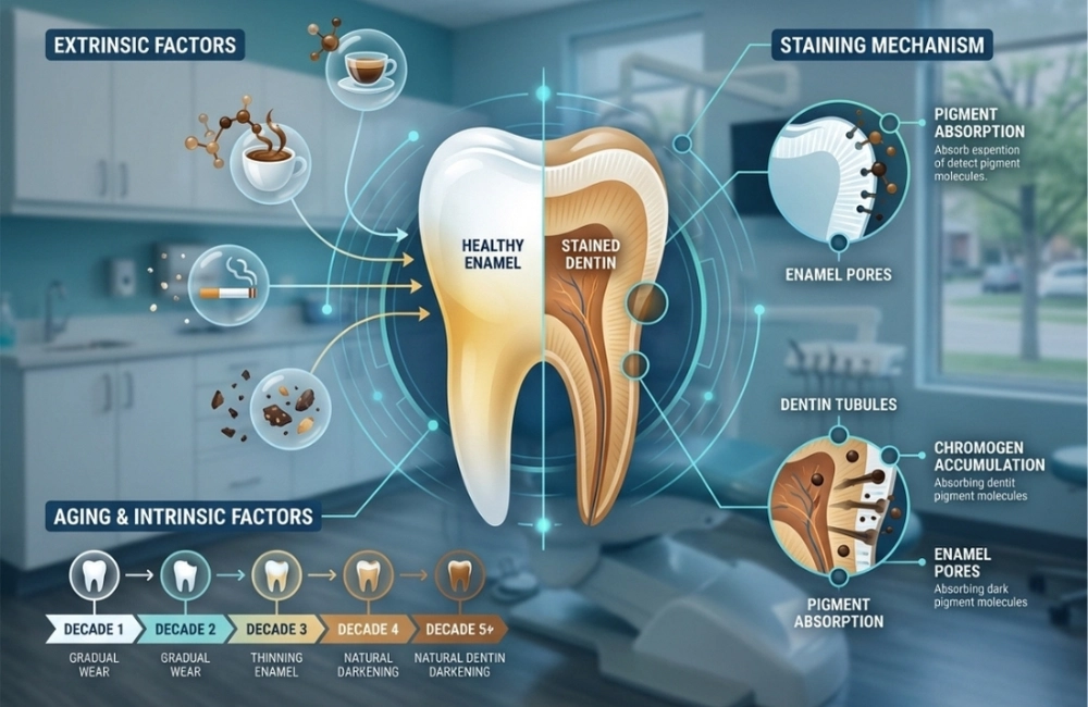 Infographic explaining tooth discoloration causes