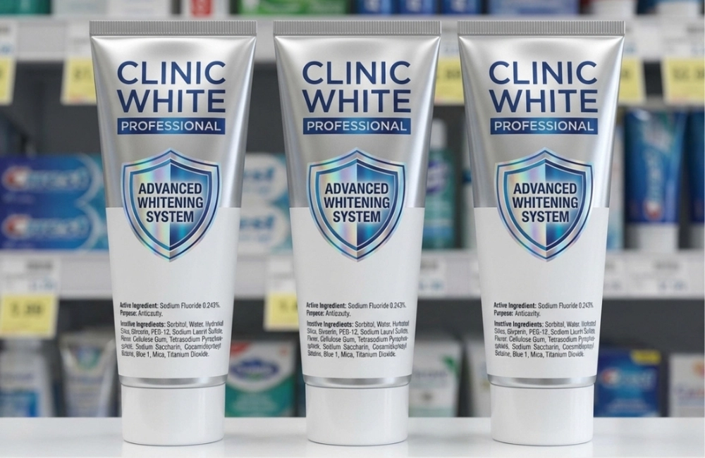 Three whitening toothpaste tubes