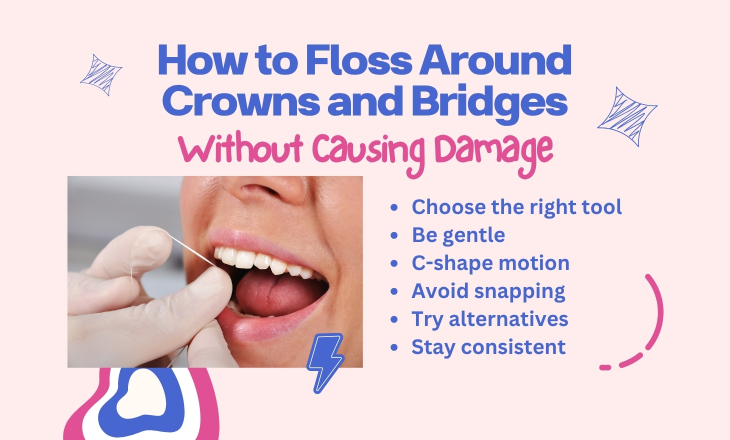 Dental Crowns Flossing Dentist Flossing Woman's Teeth Close up
