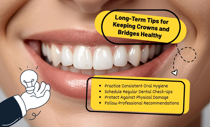 Keeping Crowns Healthy Tips Long-Term Tips for Keeping Crowns and Bridges Healthy Infographic