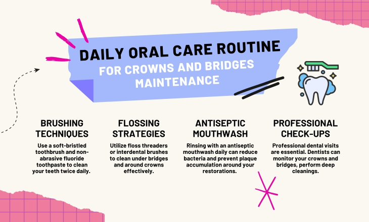 Oral Care Daily Oral Care Routine for Crowns and Bridges Infographic