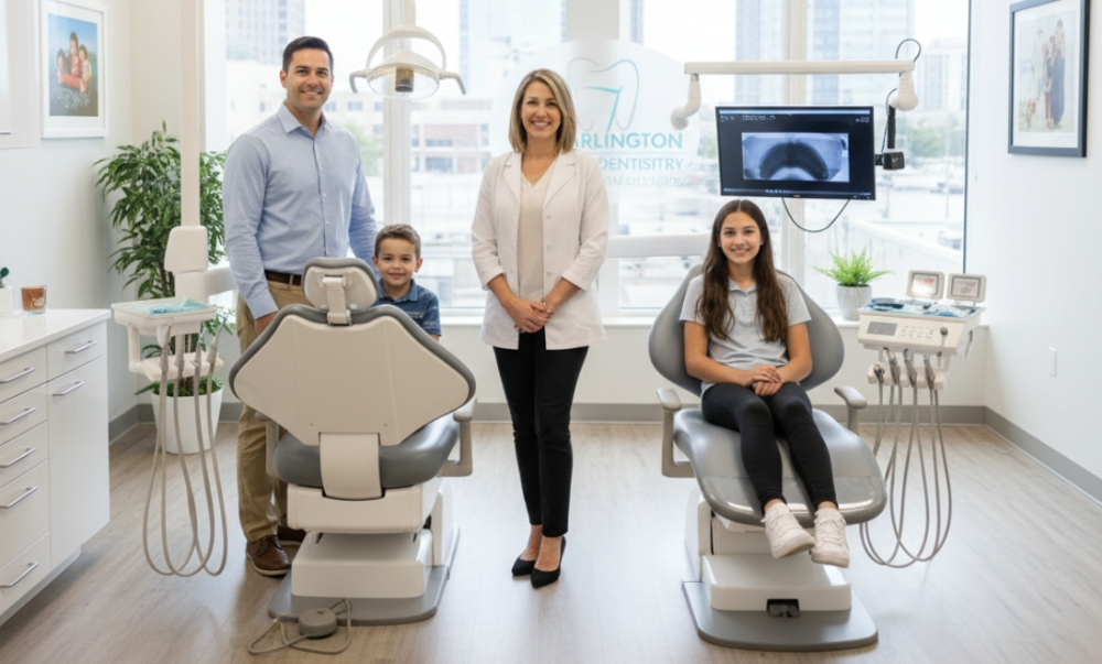 happy family at dental clinic