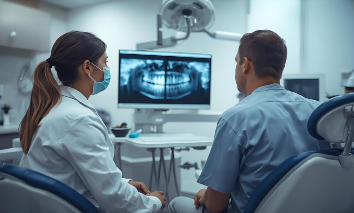 A Dentist and Patient in a Clinic Discussing