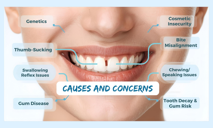 Gap Teeth Causes and Concerns over Woman's Face