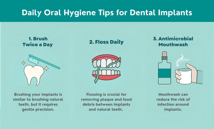 Daily Oral Hygiene Tips for Dental Implants Infographic