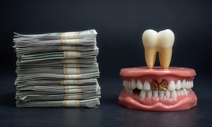 Dental Model Some Dollars Beside a Decayed Teeth