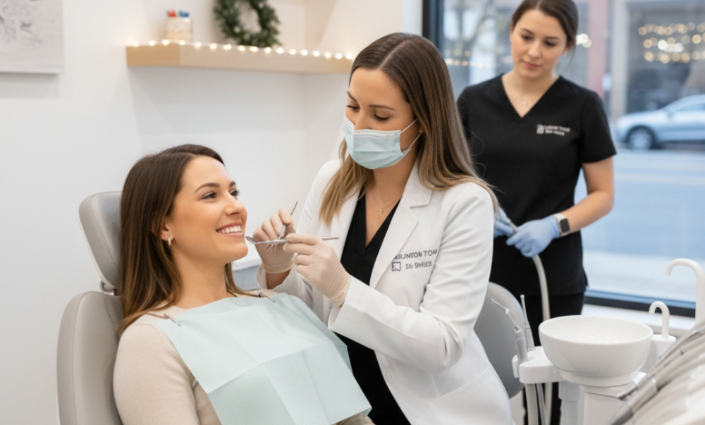 Dental Checkup dentist performing routine patient checkup