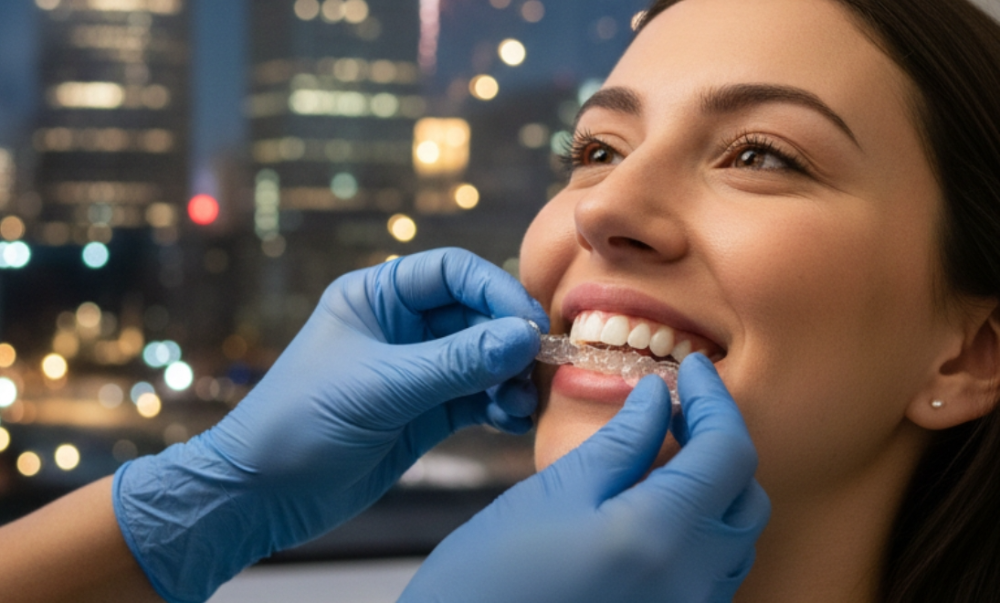 Invisalign fitting clear aligner dental tray