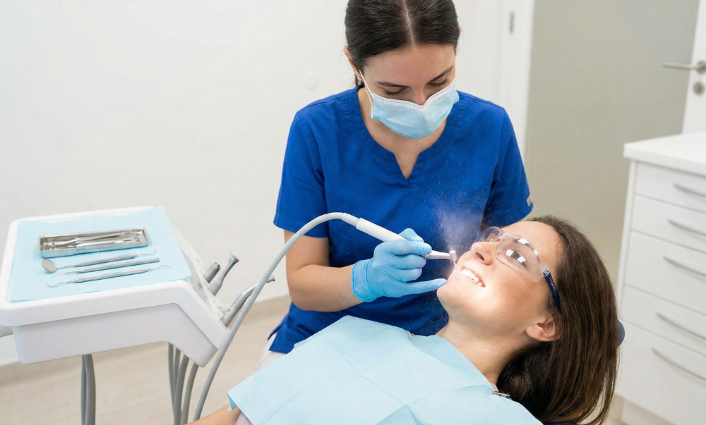 Dental hygienist performing professional cleaning