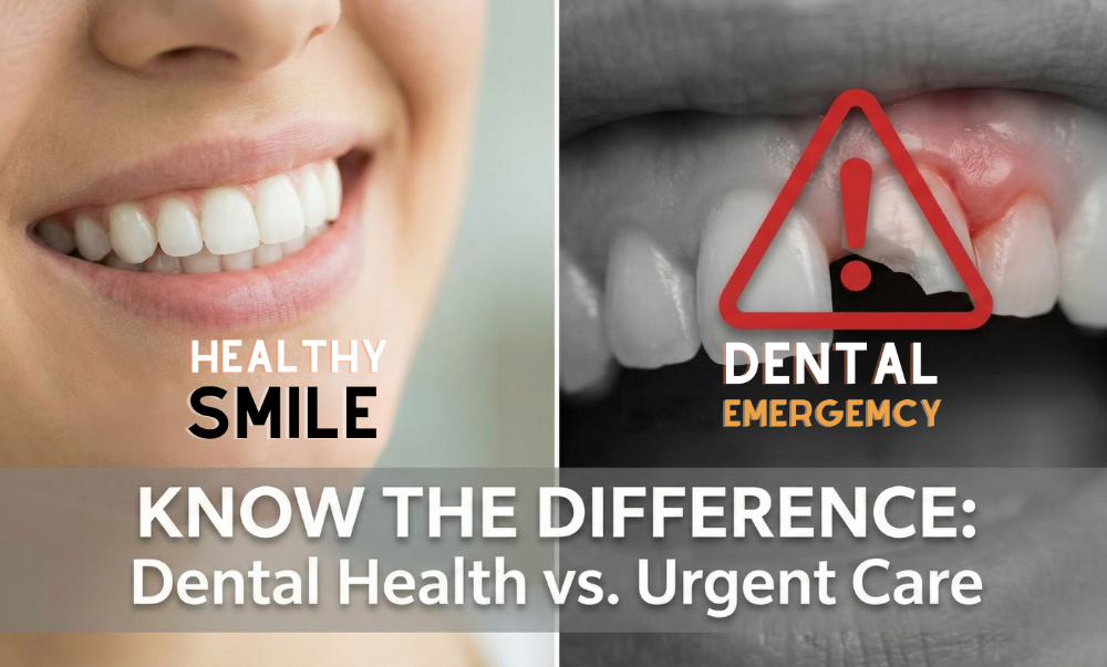 Contrast between healthy smile and dental emergency