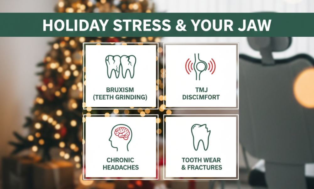 Teeth Grinding holiday stress jaw issues infographic