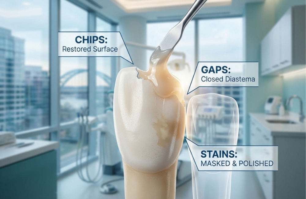 Cosmetic Bonding A huge tooth while is restoring surface