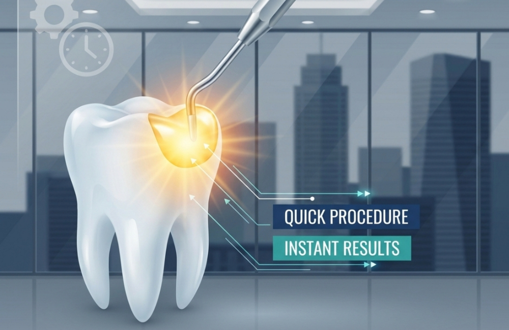 Popularity Reasons Tooth with a light and dental instrument over it