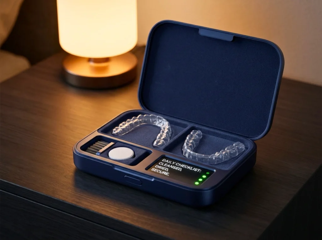 A pair of clear retainers in a high-quality protective storage case.