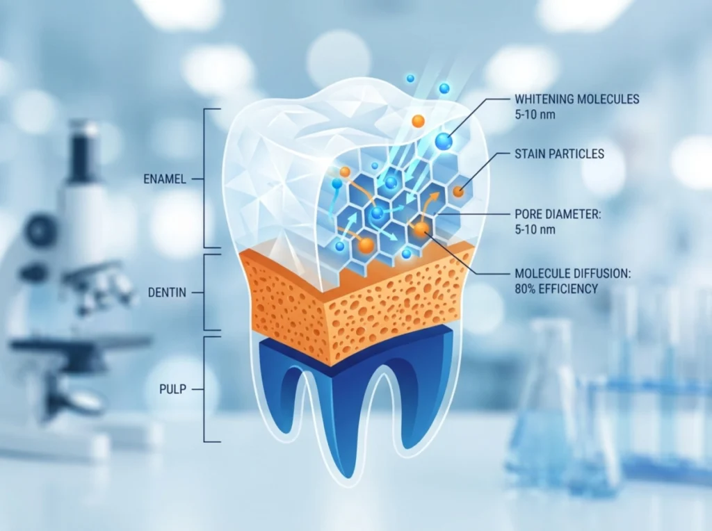 High-detail cross-section of a human tooth showing enamel pores.